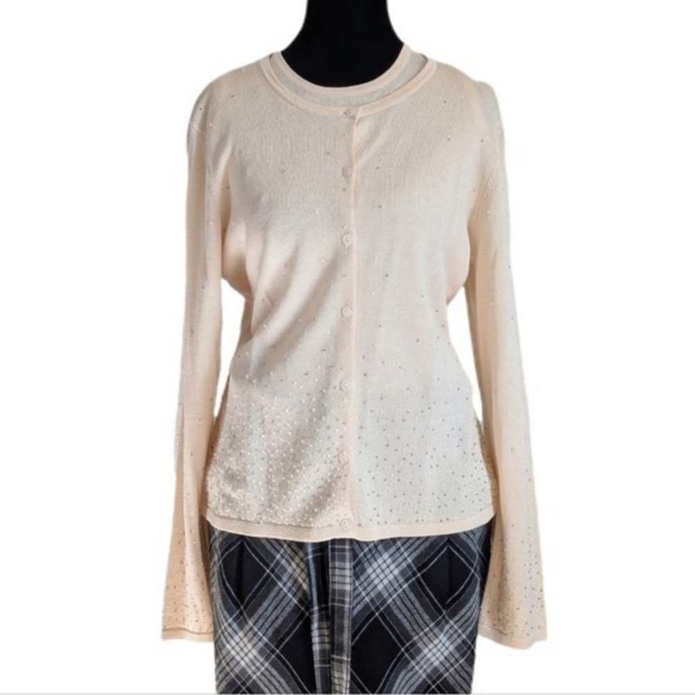 Emma & James Vintage Timeless Embellished Beaded Ivory Knitted Silk Cardigan
